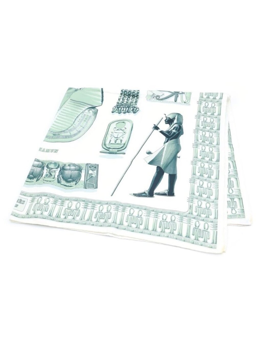 Hermes Carre 90 Tutankhamun Silk Scarf White Green